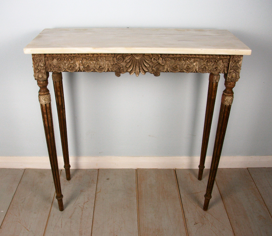  19th Century Console Table with beautiful marble top and reeded tapered legs